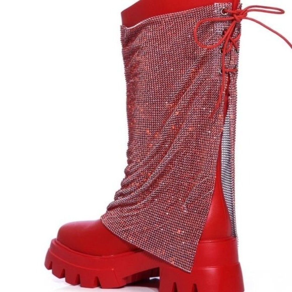 Miz AZALEA WANG x AKIRA Big Red: Blinging Construction Boot 7.5 8